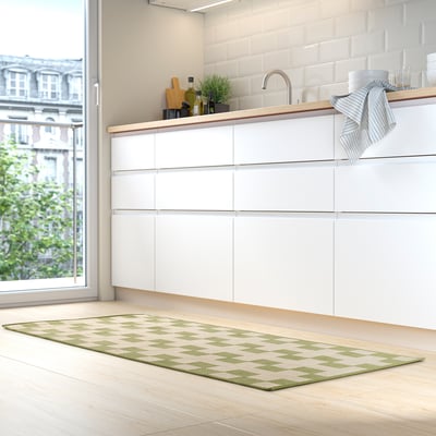 GÅNGSTIG Tapis de cuisine, tissé à plat vert/blanc cassé, 2 ' 4 "x5 ' 3 "