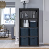 GJÄTTA Boîte de rangement avec couvercle, velours bleu foncé, 12 ½x13 ¾x12 ½ "