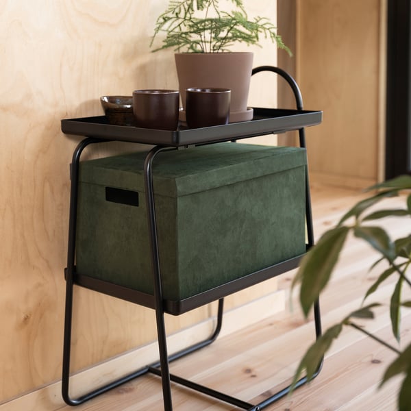 GJÄTTA Boîte de rangement avec couvercle, velours vert foncé, 9 ¾x13 ¾x7 ¾ "