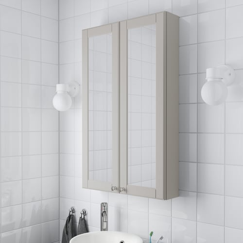 Armoire à pharmacie 2 portes miroir, Kasjön gris clair