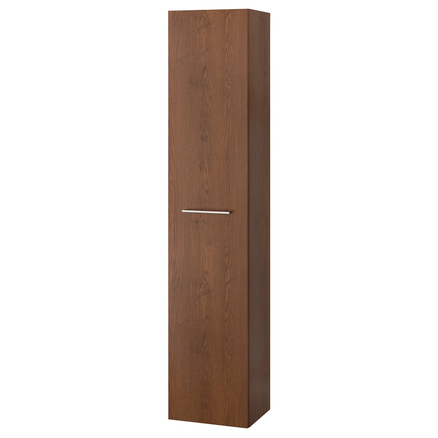 Armoire haute, effet frêne teinté brun, 40x32x192cm. (CAFR