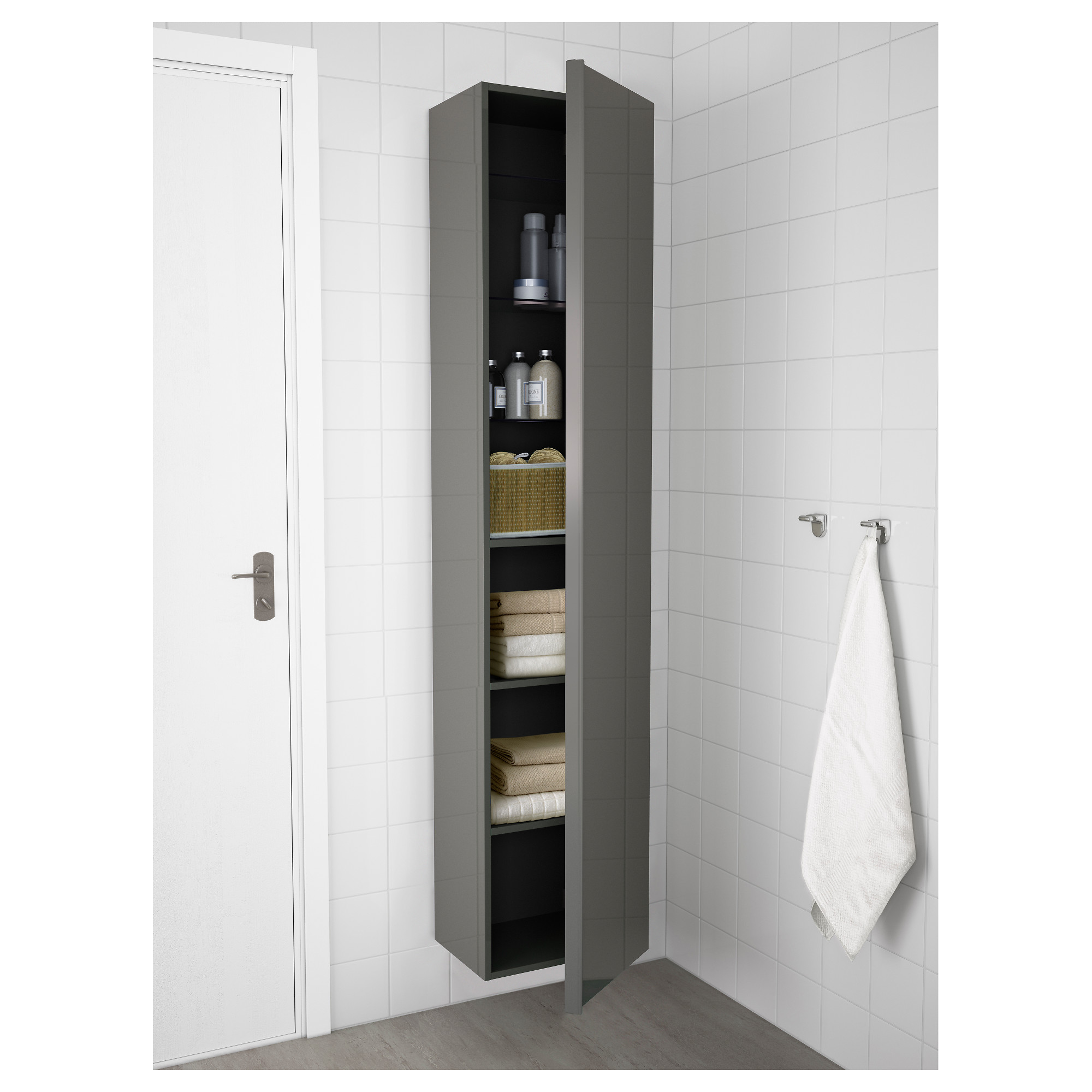 Armoire haute, ultrabrillant gris, 40x32x192cm. Site 