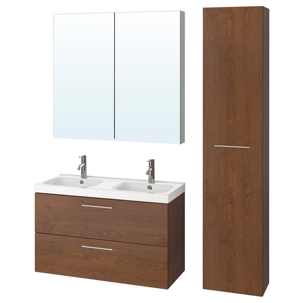 Godmorgon Odensvik Mobilier Salle De Bains 6 Pieces Effet Frene Teinte Brun Mitigeur Lavabo Dalskar Ikea