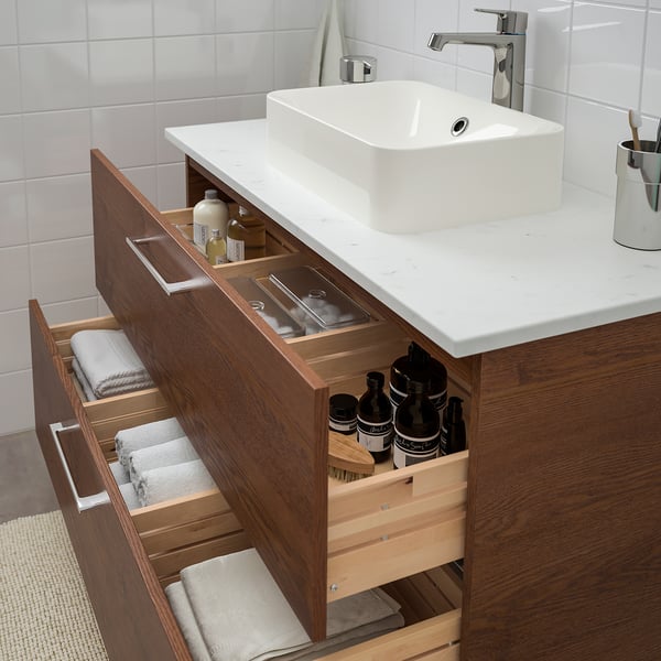 Godmorgon Tolken Horvik Meuble Lavabo Av Lav A Poser 45x32 Effet Frene Teinte Brun Marbre Mitigeur Lavabo Brogrund 102x49x72cm Ikea Canada Ikea