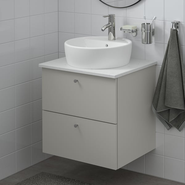 Godmorgon Tolken Tornviken Meuble Lavabo Av Vasque 45 Gillburen Gris Clair Marbre Mitigeur Lavabo Dalskar Ikea