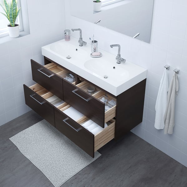 Godmorgon Meuble Pour Lavabo 4 Tiroirs Brun Noir 120x47x58cm