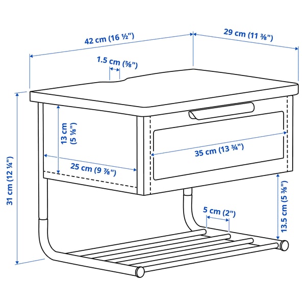 GRÅFJÄLLET Table de chevet à fixer au mur, blanc, 16 1/2x11 3/8x12 1/4 "