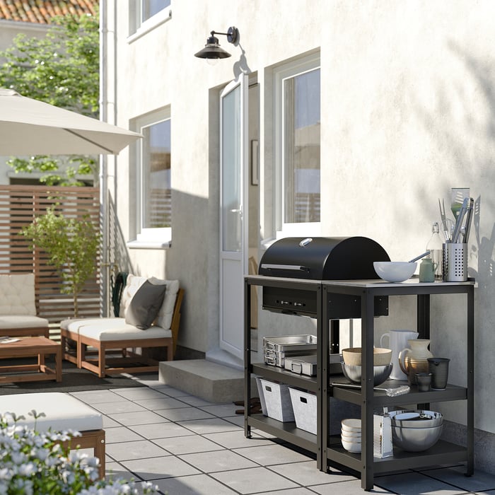 GRILLSKÄR barbecue au charbon et îlot cuisine, acier inox/extérieur