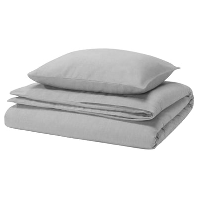 GROVSNÄRJA Housse de couette et taie(s), gris mélange, 1 place