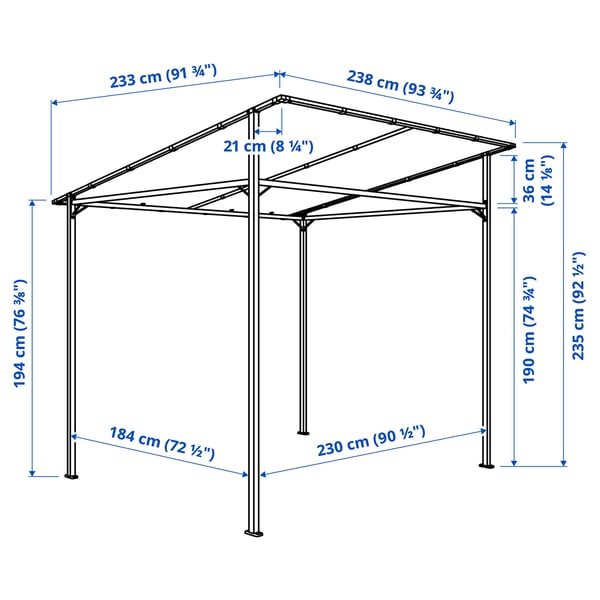 GUNNÖN Abri de jardin, gris foncé/gris, 93 3/4x91 3/4 "
