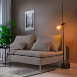 HÅRSLINGA / LUNNOM Lampadaire avec ampoule, noir/verre clair