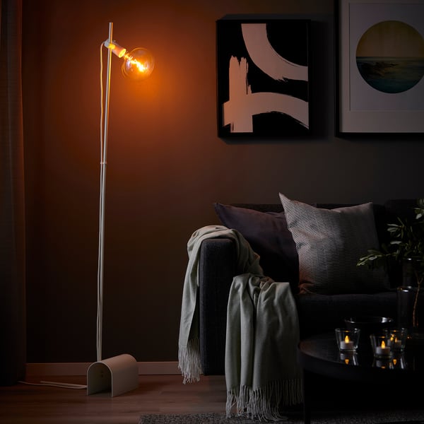 HÅRSLINGA / MOLNART Lampadaire avec ampoule, blanc/Elliptique multicolore