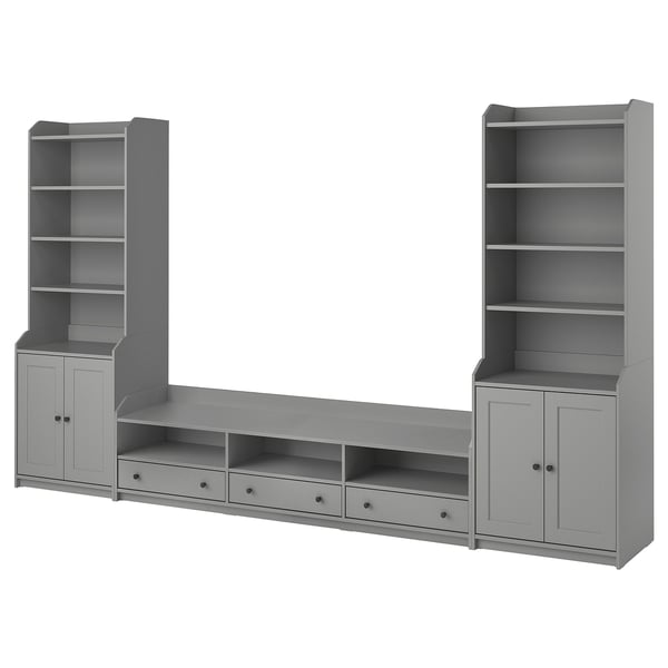 HAUGA Agencement télé/rangement, gris, 136 1/4x18 1/8x78 3/8 "