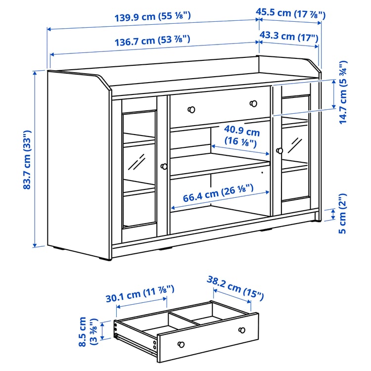 HAUGA buffet, blanc, 140x46x84 cm (551/8x177/8x33