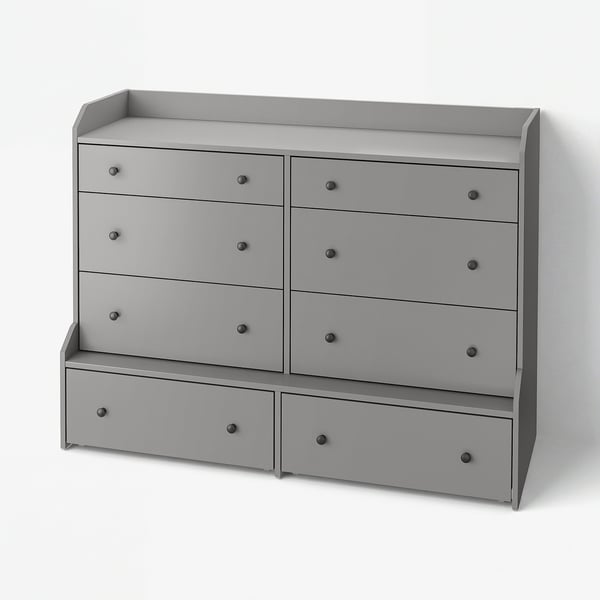 HAUGA Commode à 8 tiroirs, gris, 54 3/8x41 "