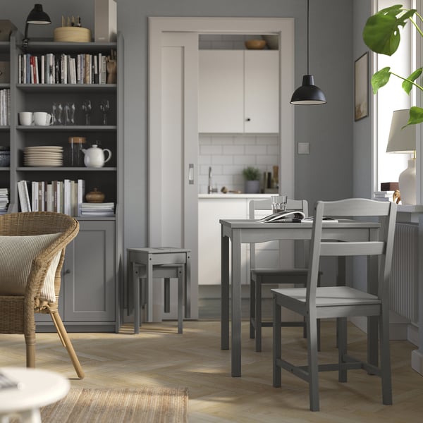 HAUGA / HAUGA Table et 2 chaises, gris/gris, 29 1/8x29 1/8 "