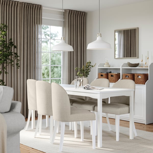 HAUGA / ROSENTORP Table et 6 chaises, blanc/Kilanda beige clair blanc, 66 1/8x29 1/8 "