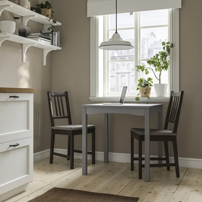 HAUGA / STEFAN Table et 2 chaises, gris/brun-noir, 29 1/8x29 1/8 "