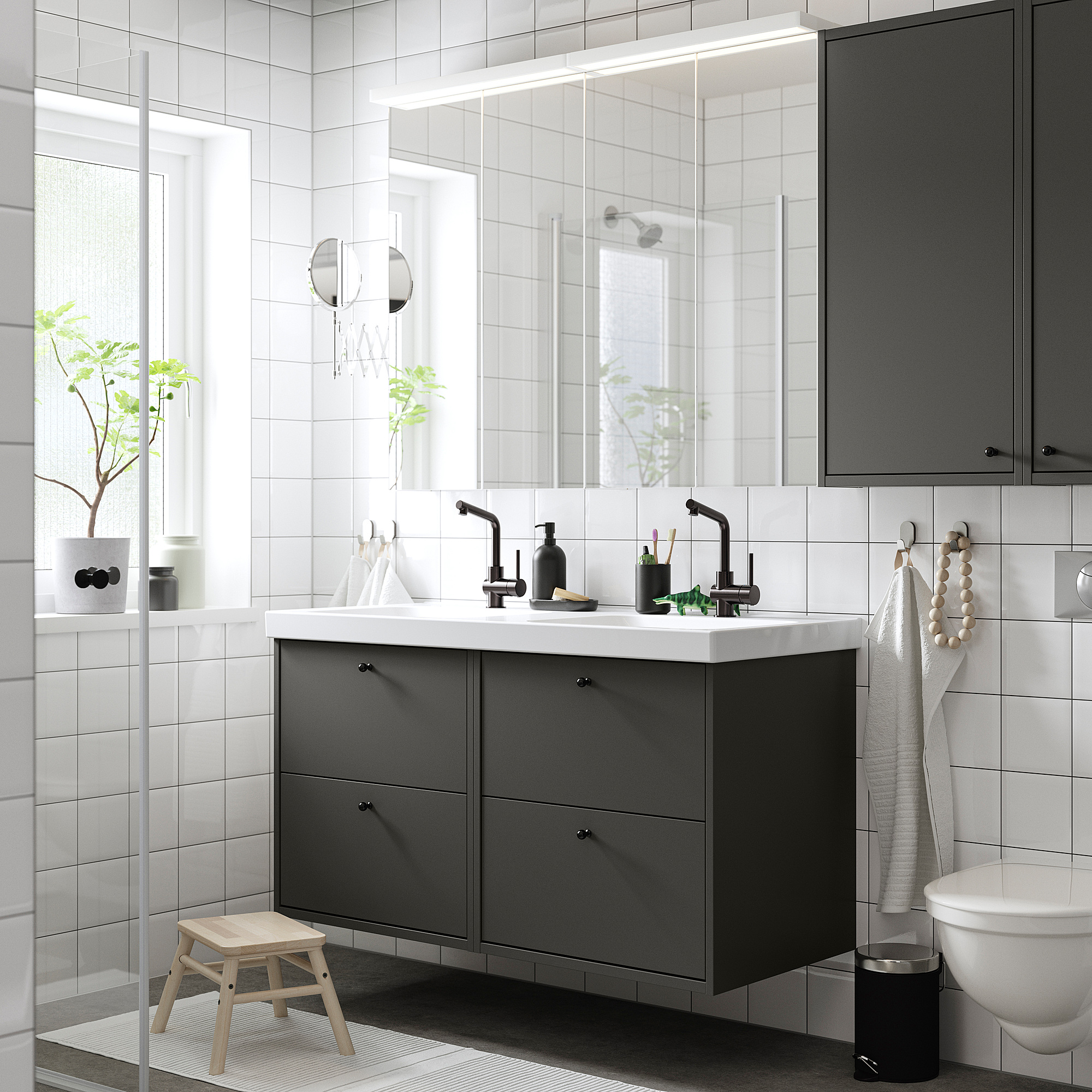 HAVBÄCK Armoire murale avec porte, gris foncé, 18x6x37 "