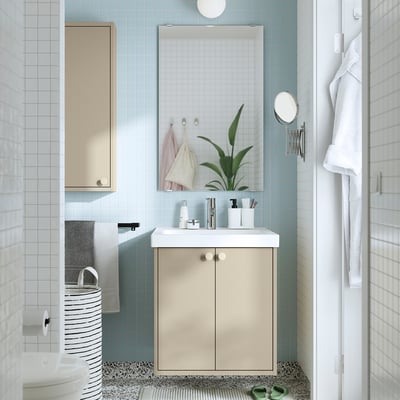 HAVBÄCK Meuble-lavabo à portes, beige, 24x21x25 1/8 "
