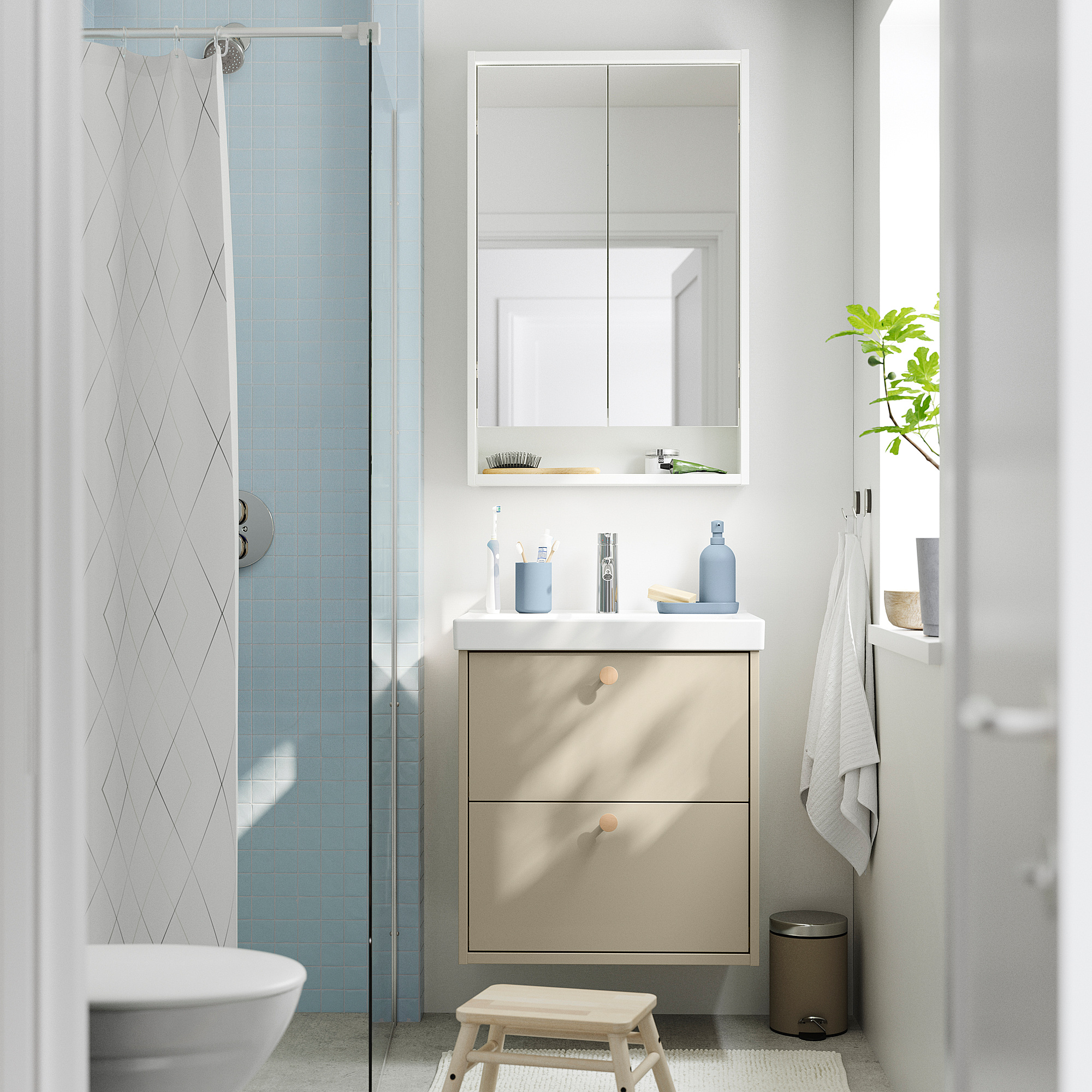 HAVBÄCK Meuble-lavabo à tiroirs, beige, 24x21x25 1/8 "