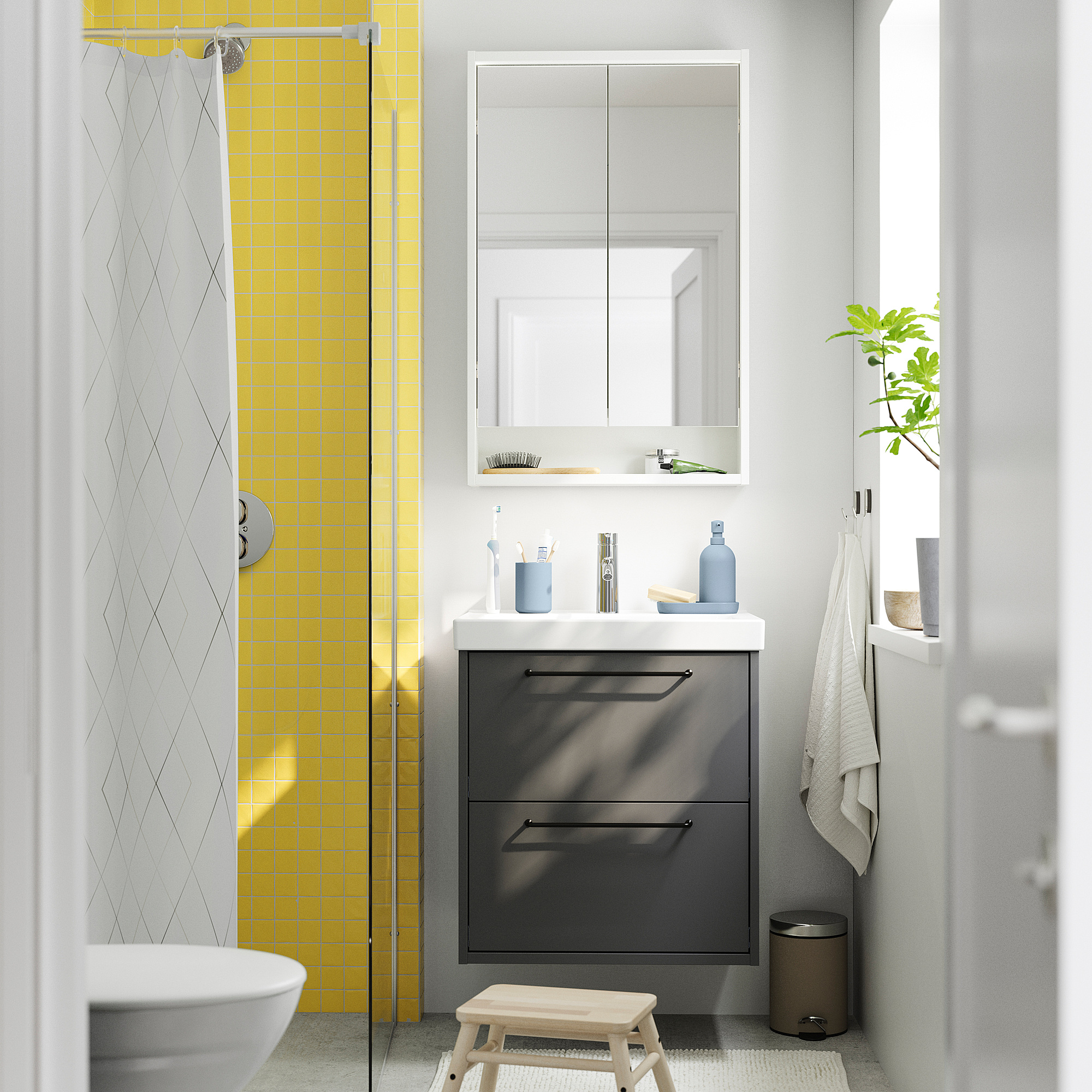 HAVBÄCK Meuble-lavabo à tiroirs, gris foncé, 24x21x25 1/8 "