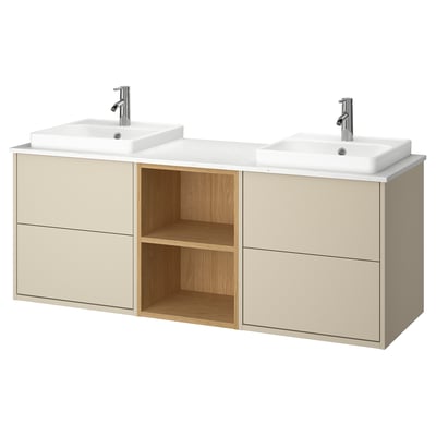 HAVBÄCK / ORRSJÖN Mbles-lavabo/lav semi-enc/mitigeurs, beige/effet chêne/blanc marbré, 67x21 1/2x28 3/8 "