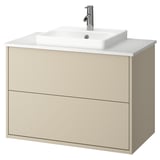 HAVBÄCK / ORRSJÖN Meuble à tiroirs/lavabo/mitigeur, beige/blanc marbré, 37x21 1/2x28 3/8 "