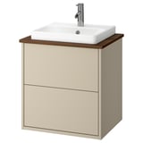 HAVBÄCK / ORRSJÖN Meuble à tiroirs/lavabo/mitigeur, beige/brun effet noyer, 25x21 1/2x28 3/8 "