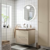 HAVBÄCK / ORRSJÖN Meuble à tiroirs/lavabo/mitigeur, beige/brun effet noyer, 31x21 1/2x28 3/8 "