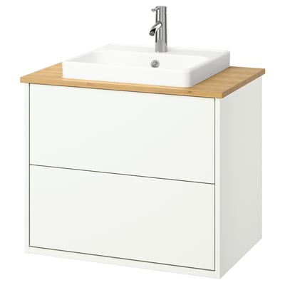 HAVBÄCK / ORRSJÖN Meuble à tiroirs/lavabo/mitigeur, blanc/bambou, 31x21 1/2x28 3/8 "