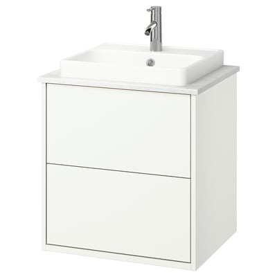 HAVBÄCK / ORRSJÖN Meuble à tiroirs/lavabo/mitigeur, blanc/blanc marbré, 25x21 1/2x28 3/8 "