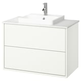 HAVBÄCK / ORRSJÖN Meuble à tiroirs/lavabo/mitigeur, blanc/blanc marbré, 37x21 1/2x28 3/8 "