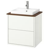 HAVBÄCK / ORRSJÖN Meuble à tiroirs/lavabo/mitigeur, blanc/brun effet noyer, 25x21 1/2x28 3/8 "