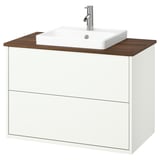 HAVBÄCK / ORRSJÖN Meuble à tiroirs/lavabo/mitigeur, blanc/brun effet noyer, 37x21 1/2x28 3/8 "