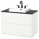 HAVBÄCK / ORRSJÖN Meuble à tiroirs/lavabo/mitigeur, blanc/effet marbre noir, 37x21 1/2x28 3/8 "