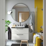 HAVBÄCK / ORRSJÖN Meuble à tiroirs/lavabo/mitigeur, blanc/effet marbre noir, 37x21 1/2x28 3/8 "