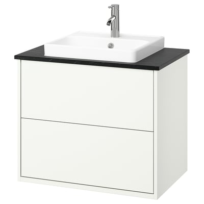 HAVBÄCK / ORRSJÖN Meuble à tiroirs/lavabo/mitigeur, blanc/noir marbré, 31x21 1/2x28 3/8 "
