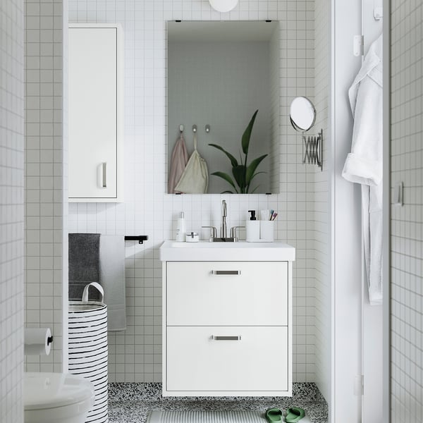 HAVBÄCK / ORRSJÖN Meuble à tiroirs/lavabo/mitigeur, blanc, 25x21 3/4x27 5/8 "