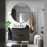 HAVBÄCK / ORRSJÖN Meuble à tiroirs/lavabo/mitigeur, gris foncé/effet marbre noir, 37x21 1/2x28 3/8 "