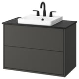 HAVBÄCK / ORRSJÖN Meuble à tiroirs/lavabo/mitigeur, gris foncé/effet marbre noir, 37x21 1/2x28 3/8 "