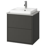 HAVBÄCK / ORRSJÖN Meuble à tiroirs/lavabo/mitigeur, gris foncé/gris eff pierre, 25x21 1/2x28 3/8 "