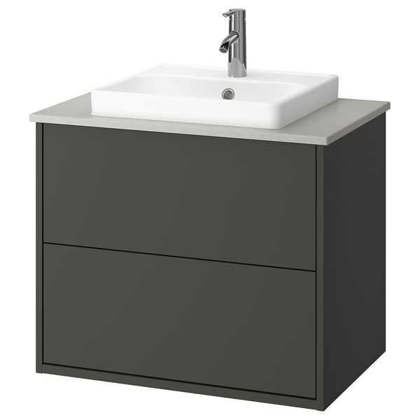 HAVBÄCK / ORRSJÖN Meuble à tiroirs/lavabo/mitigeur, gris foncé/gris eff pierre, 31x21 1/2x28 3/8 "