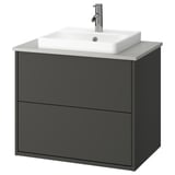 HAVBÄCK / ORRSJÖN Meuble à tiroirs/lavabo/mitigeur, gris foncé/gris eff pierre, 31x21 1/2x28 3/8 "