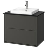 HAVBÄCK / ORRSJÖN Meuble à tiroirs/lavabo/mitigeur, gris foncé/noir marbré, 31x21 1/2x28 3/8 "