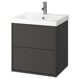 HAVBÄCK / ORRSJÖN Meuble à tiroirs/lavabo/mitigeur, gris foncé, 25x21 3/4x27 5/8 "