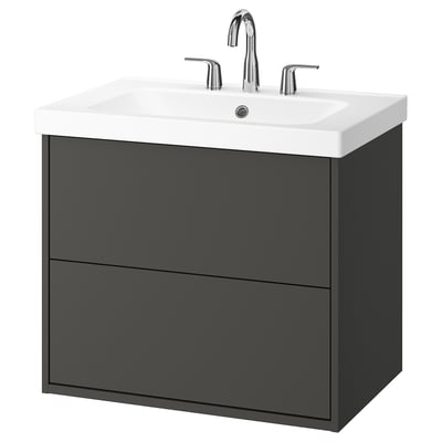 HAVBÄCK / ORRSJÖN Meuble à tiroirs/lavabo/mitigeur, gris foncé, 31x21 3/4x27 5/8 "