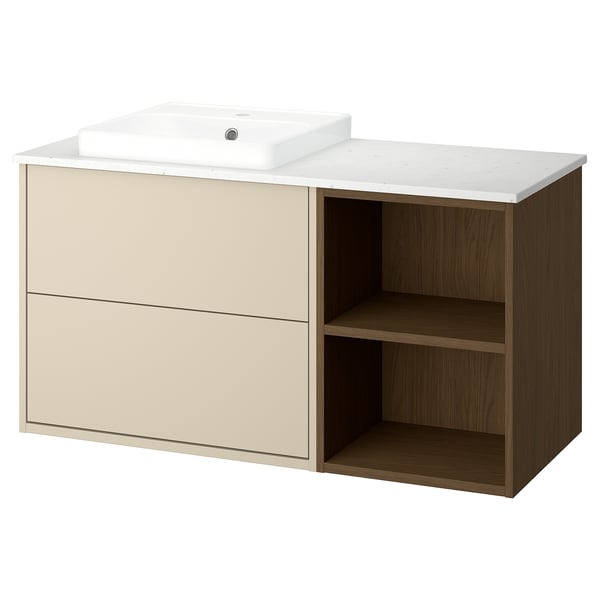 HAVBÄCK / ORRSJÖN Meuble de sdb avec lavabo, beige/effet chêne brun/blanc marbré, 49x21 1/2x28 3/8 "