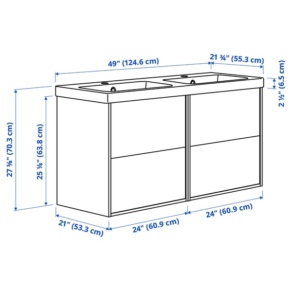 HAVBÄCK / ORRSJÖN Meuble de sdb avec lavabo, beige, 49x21 3/4x27 5/8 "