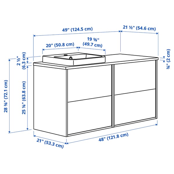 HAVBÄCK / ORRSJÖN Meuble de sdb avec lavabo, blanc/gris eff pierre, 49x21 1/2x28 3/8 "